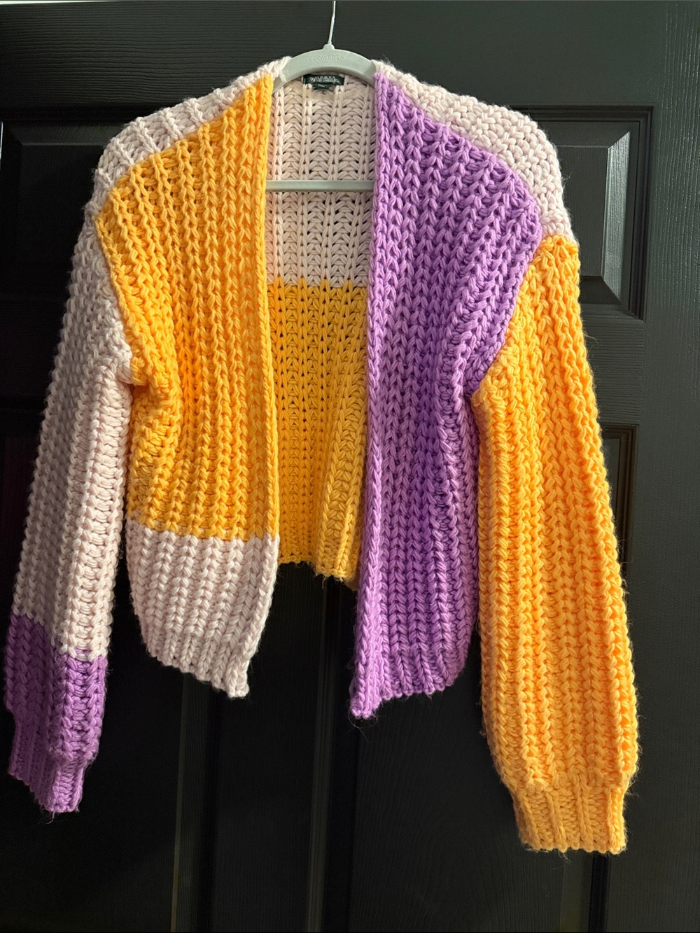 Wild Fable Chunky Colorblock Knit Cardigan Purple Yellow Size Medium